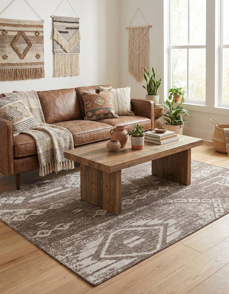 Detail image of 5' 3 x 8'  Washable Bohemian Indoor / Outdoor Rug