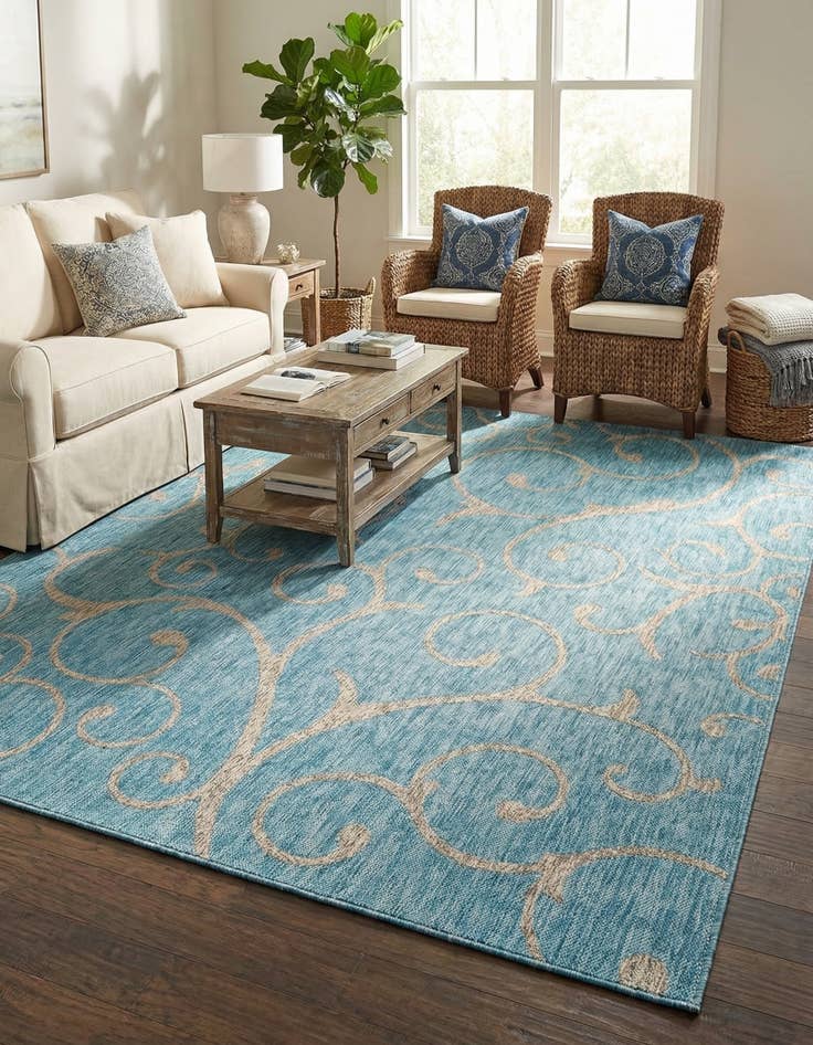 Detail image of 9' x 12' Easy-Clean Botanical Indoor / Outdoor Rug