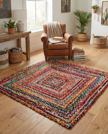  4' 1 x 4' 1  Hand Braided Chindi Square Rug