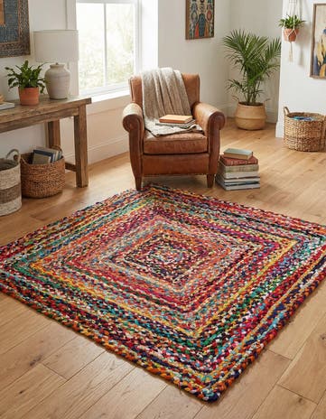 4' 1 x 4' 1 Handmade Braided Chindi Square Rug