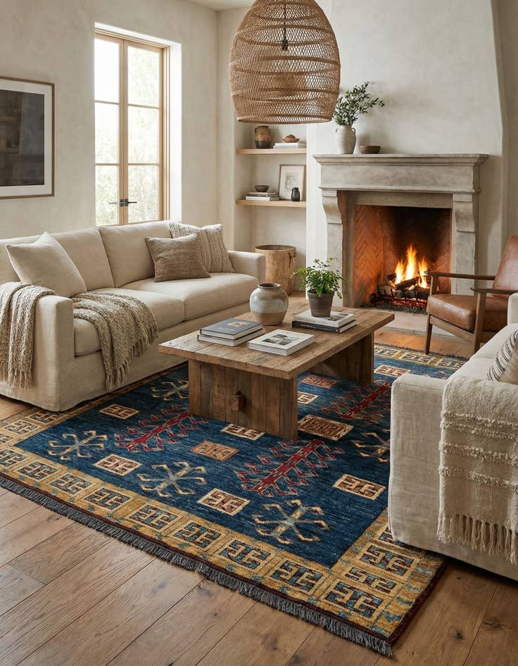 Detail image of  6' 3 x 6' 8  Hand Knotted Ziegler Wool Square Rug