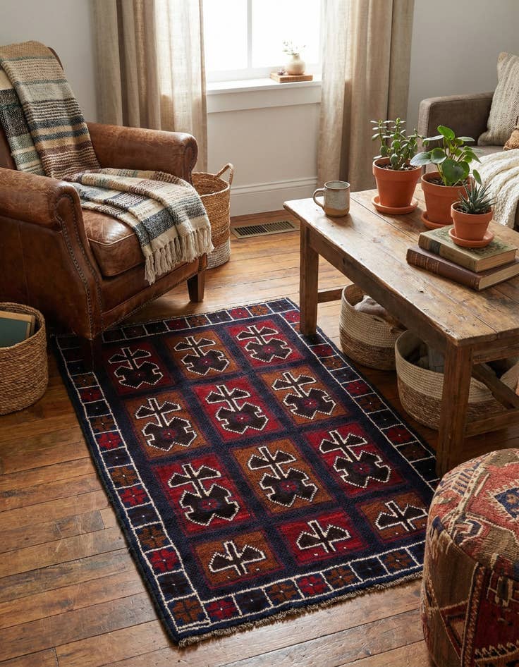 Detail image of  2' 10 x 4' 5  Hand Knotted Balouch Persian Wool Rug