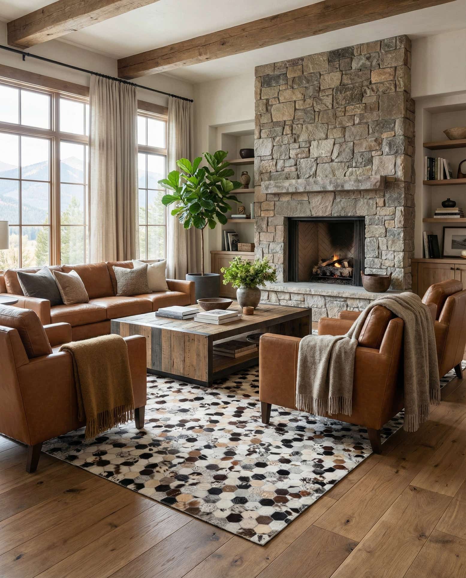 5' 1 x 8' 1 Cowhide Leather Rug