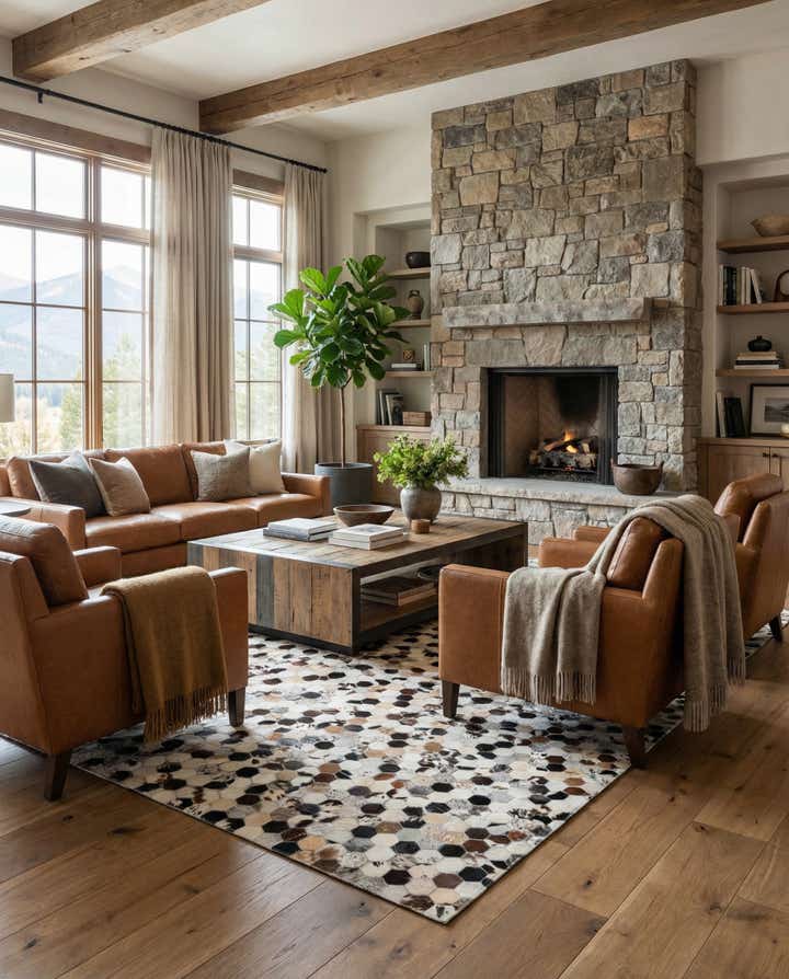 5' 1 x 8' 1 Cowhide Leather Rug