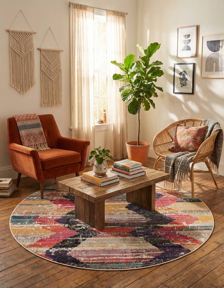 Detail image of  7' x 7'  Washable Vivid Round Rug