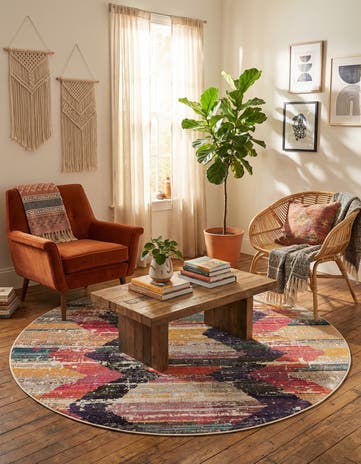 7' x 7' Washable Vivid Round Rug