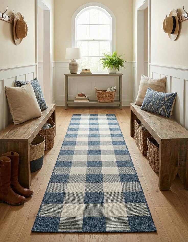 Detail image of  2' 7 x 12'  Washable Checkered Indoor / Outdoor Runner Rug