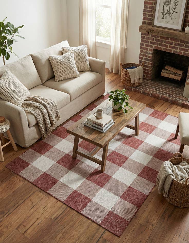 Detail image of 5' 3 x 8'  Washable Checkered Indoor / Outdoor Rug