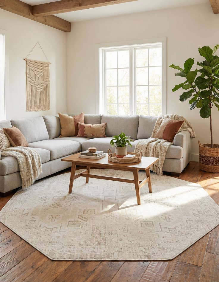 Detail image of 7' 10 x 7' 10  Washable Aztec Indoor / Outdoor Octagon Rug