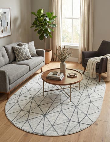 White Lattice Trellis Oval Rug