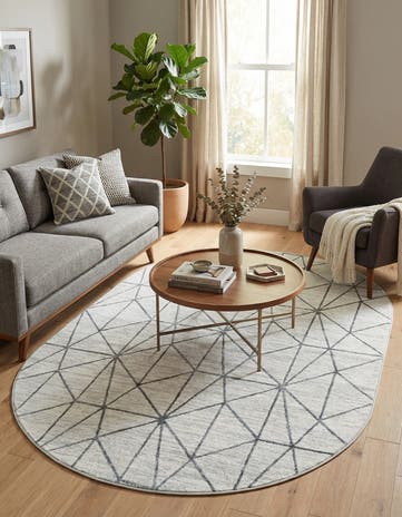 White Lattice Trellis Oval Rug
