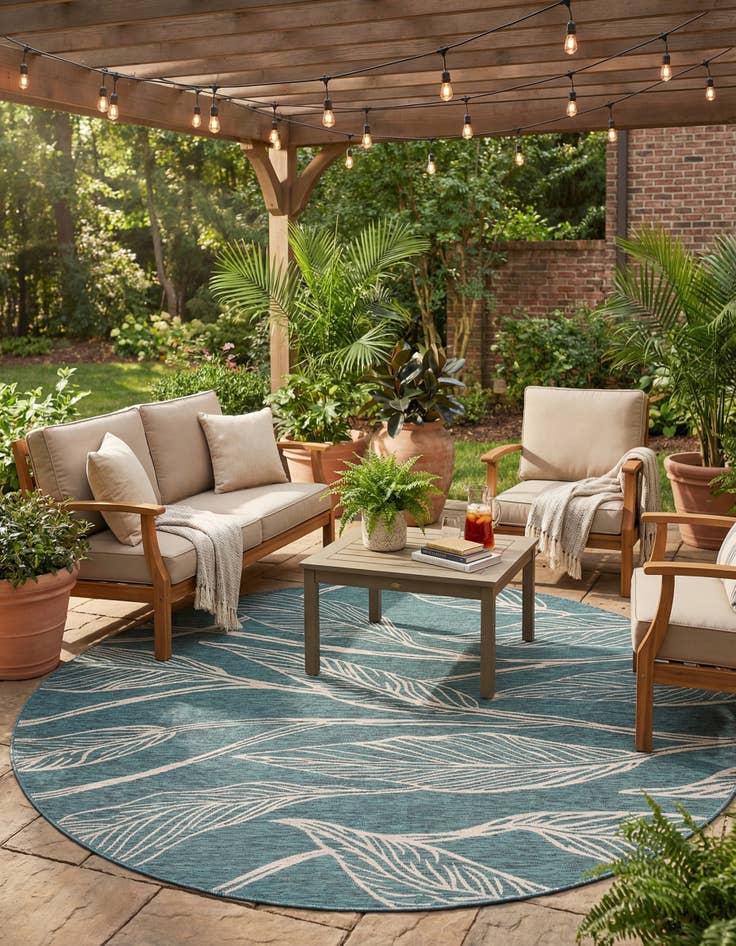 Detail image of 10' 8 x 10' 8  Washable Botanical Indoor / Outdoor Round Rug