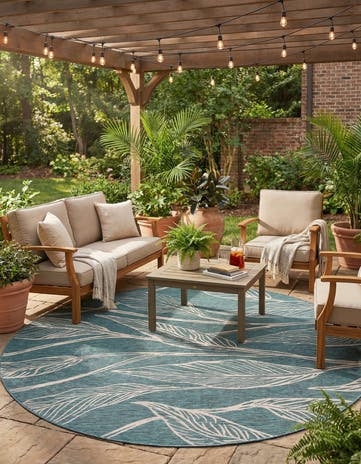 10' 8 x 10' 8 Easy-Clean Botanical Indoor / Outdoor Round Rug