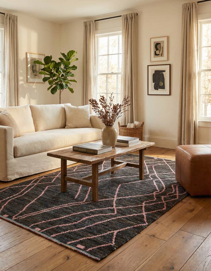 Detail image of 5' 8 x 9'  Hand Knotted Moroccan Wool Rug