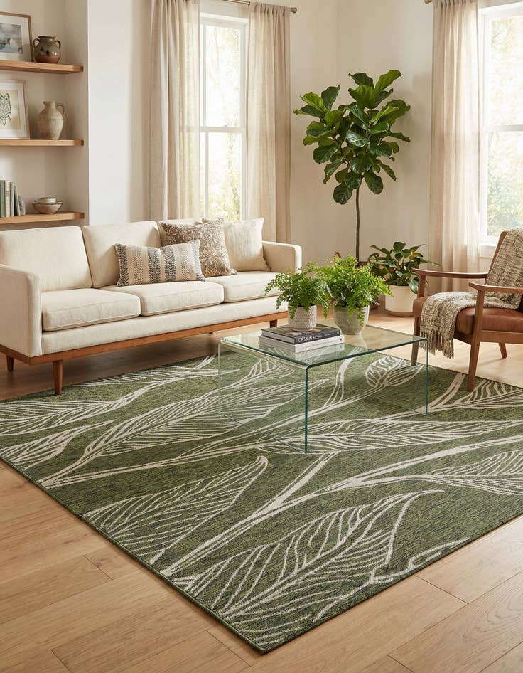 Detail image of 7' 10 x 7' 10 Easy-Clean Botanical Indoor / Outdoor Square Rug