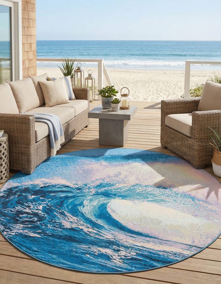 Detail image of 7' 10 x 7' 10 Easy-Clean Modern Indoor / Outdoor Round Rug