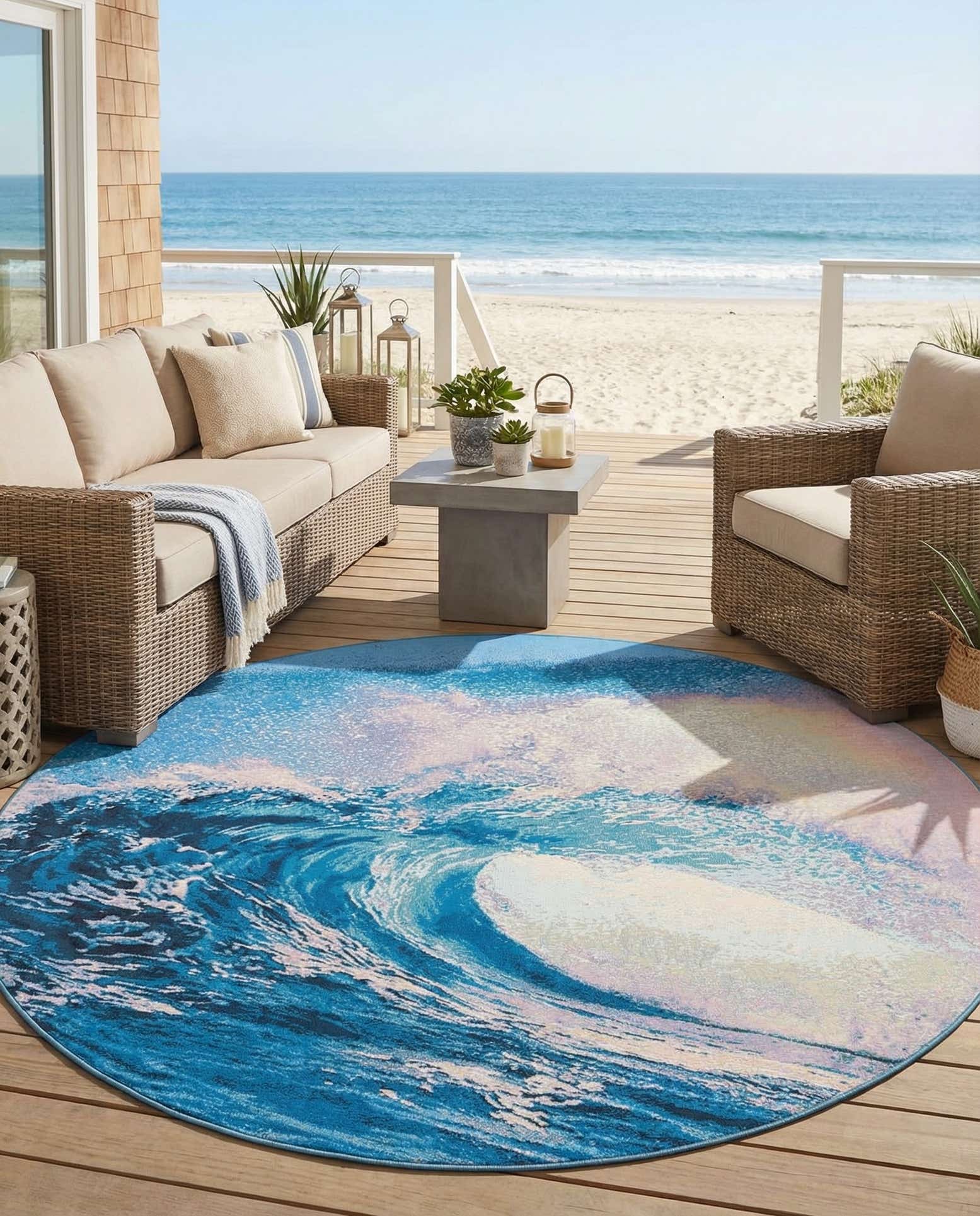 7' 10 x 7' 10 Easy-Clean Modern Indoor / Outdoor Round Rug