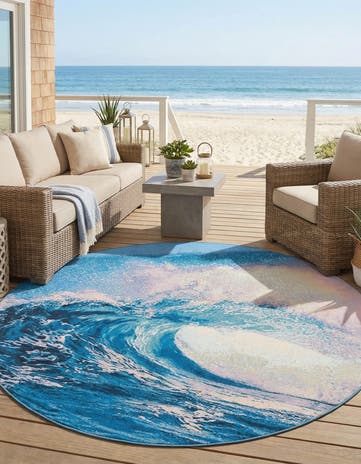 7' 10 x 7' 10 Easy-Clean Modern Indoor / Outdoor Round Rug