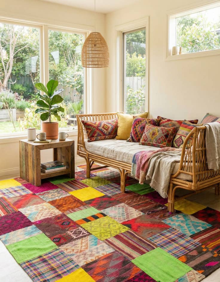 Detail image of  6' 7 x 9' 10  Hand Woven Kilim Patchwork Wool Rug