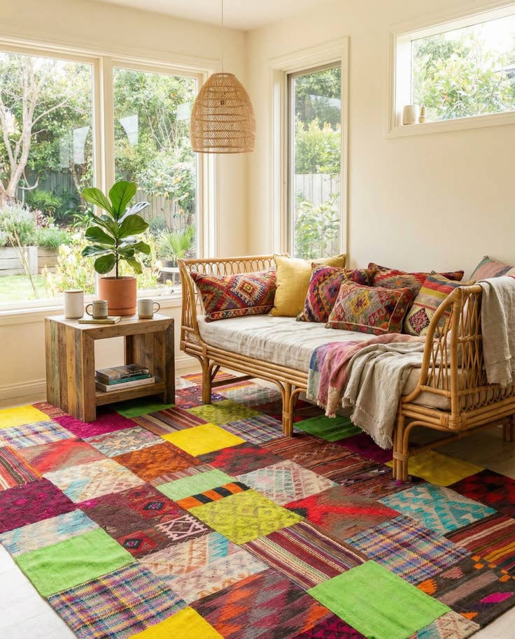 Detail image of 6' 7 x 9' 10 Hand Woven Kilim Patchwork Wool Rug