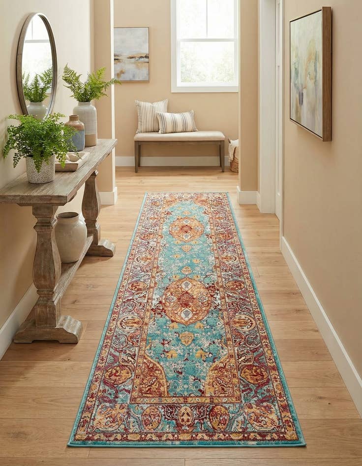 Detail image of 2' 7 x 9' 10 Aqua Runner Rug