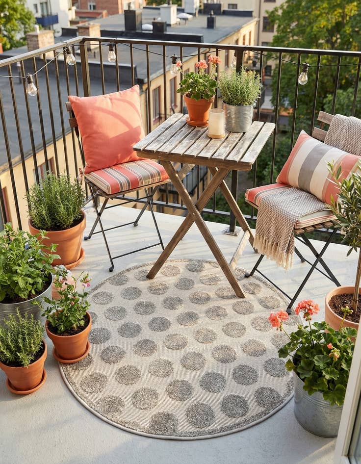 Detail image of 3' x 3'  Washable Sabrina Soto Indoor / Outdoor Round Rug