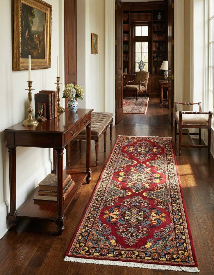 Detail image of  2' 2 x 6' 11  Hand Knotted Qom Persian Runner Rug