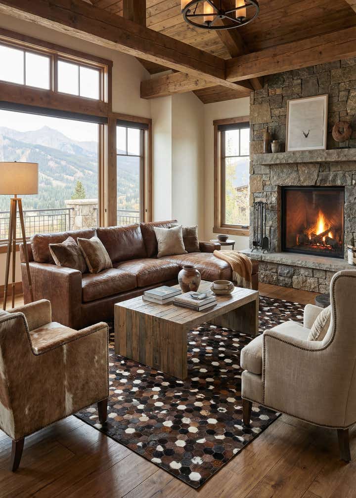 5' 1 x 8' 1 Cowhide Leather Rug