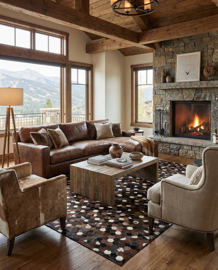 Detail image of 5' 1 x 8' 1 Cowhide Leather Rug