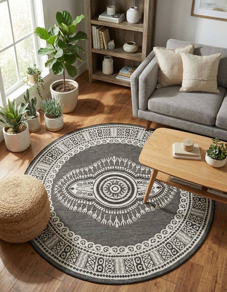 Detail image of 6' x 6' Easy-Clean Traditional Indoor / Outdoor Round Rug