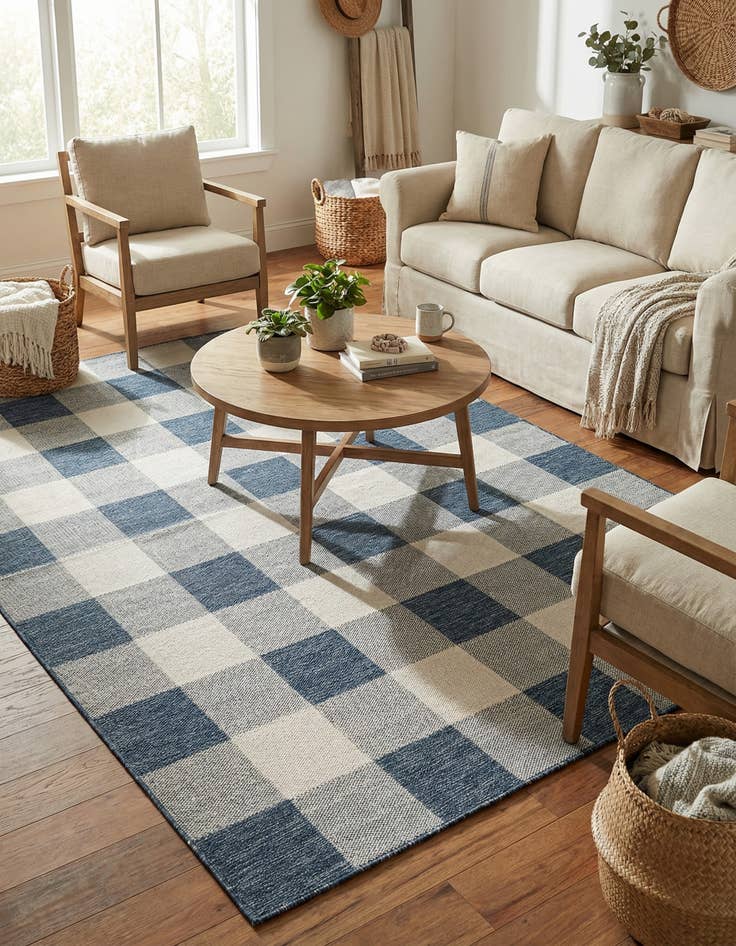 Detail image of 6' x 9'  Washable Checkered Indoor / Outdoor Rug
