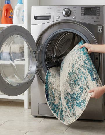 Blue Washable Vivid Round Rug