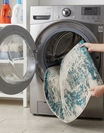 Blue Washable Vivid Round Rug