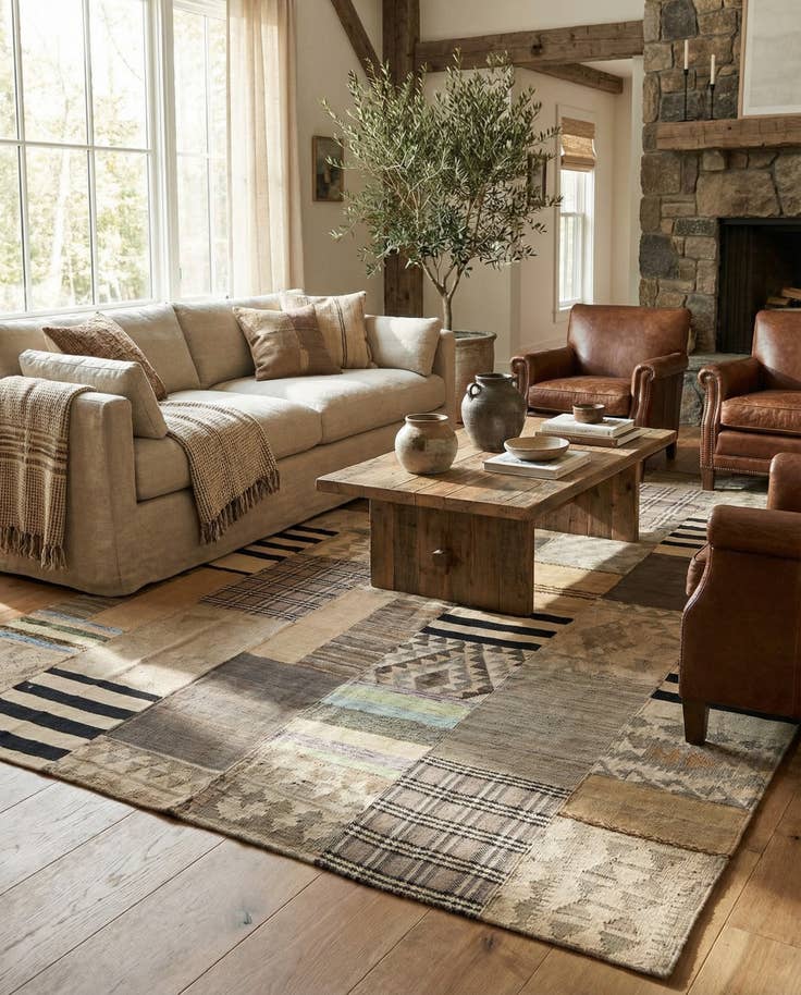 Detail image of 6' 8 x 9' 11 Hand Woven Kilim Patchwork Wool Rug