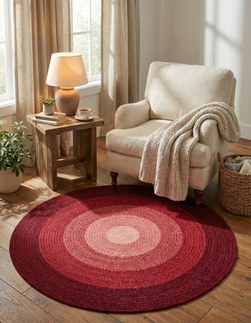 Red Hand Braided Wool Round Rug