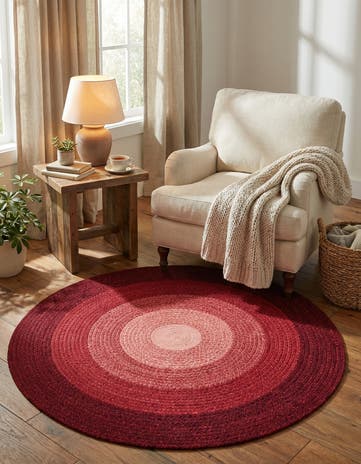 Red Hand Braided Wool Round Rug