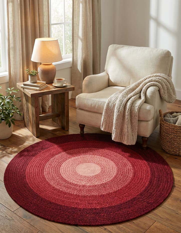 5' 1 x 5' 1 Hand Braided Wool Round...