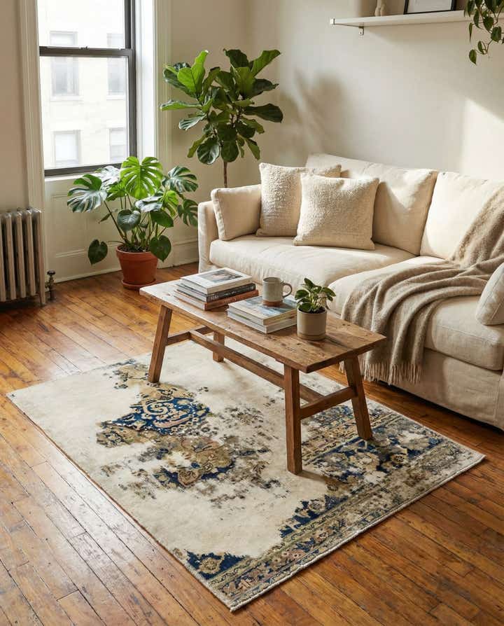 3' 10 x 4' 5 Hand Knotted Ultra Vintage Persian Wool Square Rug