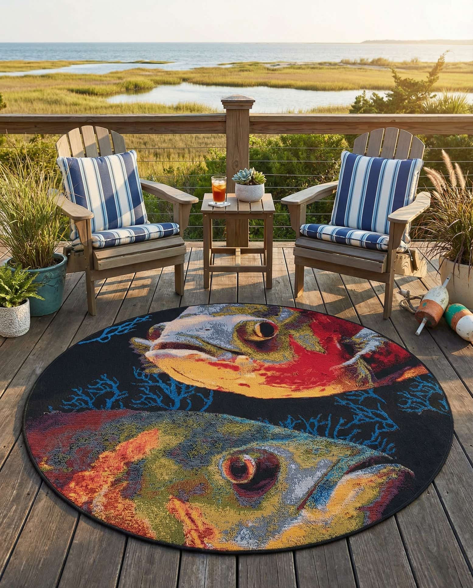 4' x 4' Easy-Clean Coastal Indoor / Outdoor Round Rug