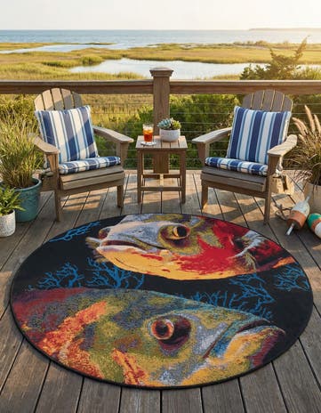 4' x 4' Easy-Clean Coastal Indoor / Outdoor Round Rug
