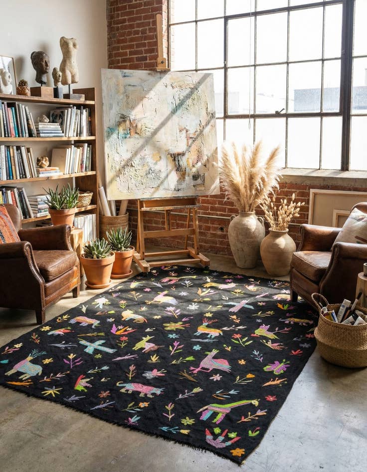 Detail image of 6' 7 x 9' 2  Hand Woven Kilim Suzani Wool Rug