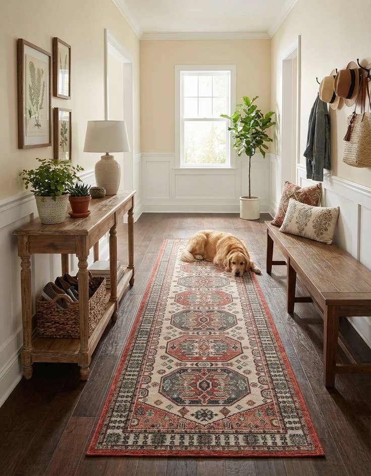 Detail image of  2' 7 x 12'  Washable Traditional Indoor / Outdoor Runner Rug