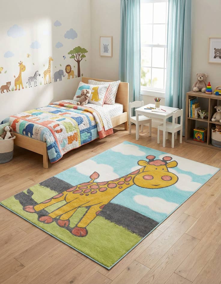 Detail image of 5' 3 x 8' Giraffe Whimsy Kids Rug