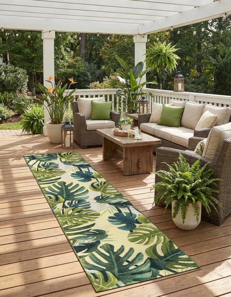 Detail image of  2' 7 x 11'  Washable Botanical Indoor / Outdoor Runner Rug