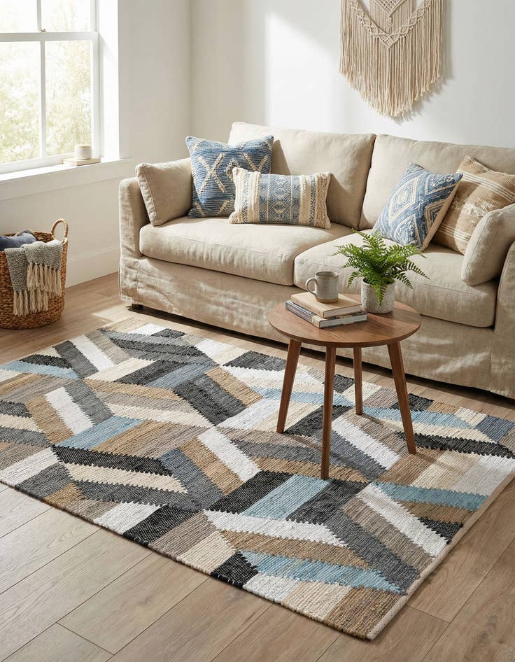 Detail image of 4' 1 x 6' 1  Hand Braided Chindi Cotton Rug