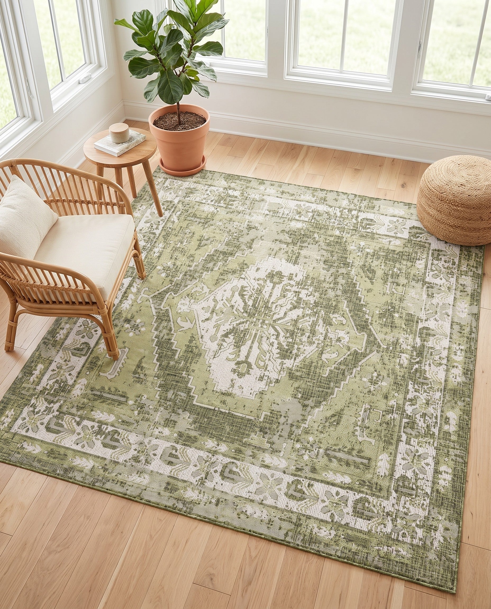 7' 10 x 7' 10 Easy-Clean Traditional Indoor / Outdoor Square Rug
