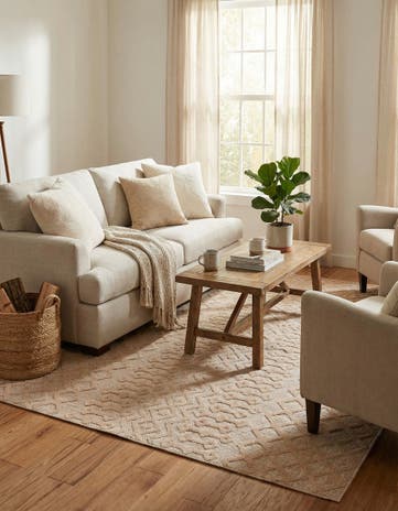 Beige Easy-Clean Trellis Textured Indoor / Outdoor Rug
