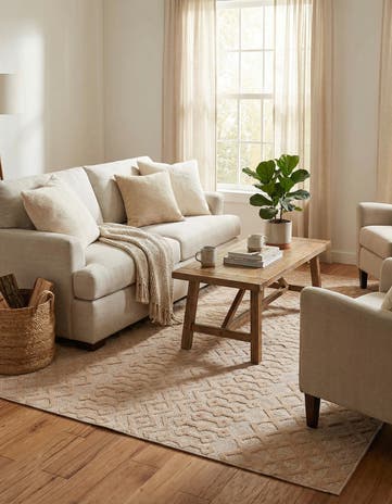 Beige Easy-Clean Trellis Textured Indoor / Outdoor Rug