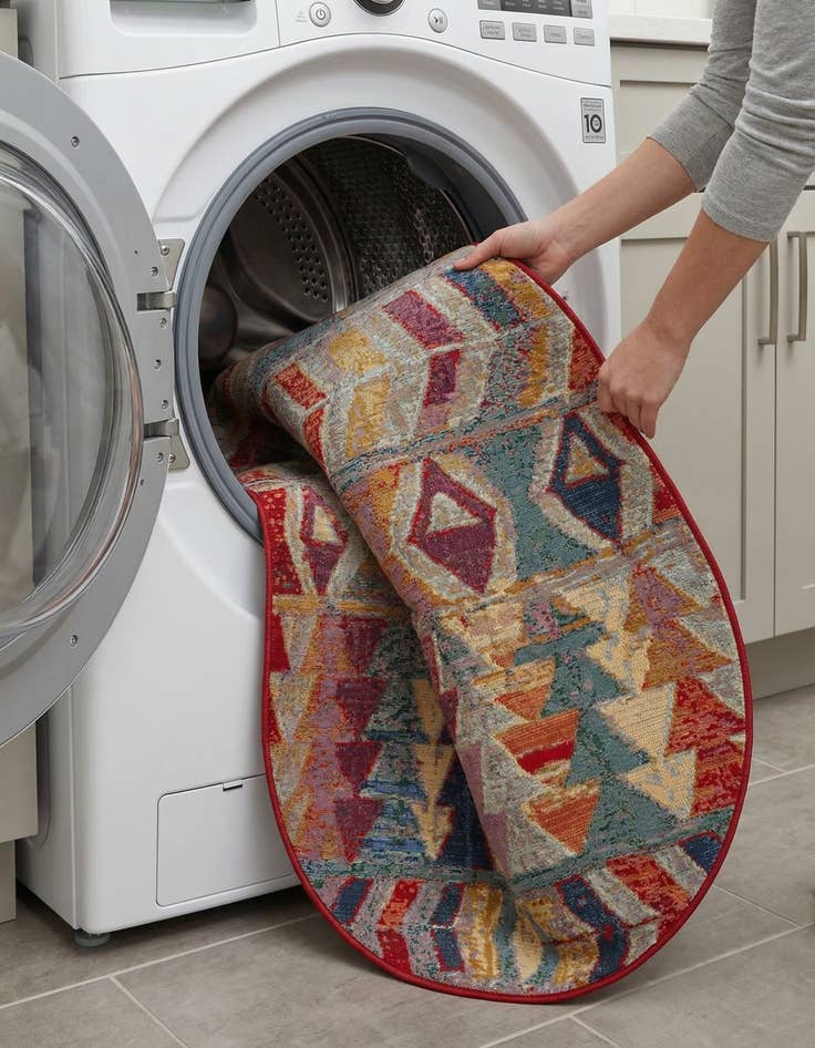 Detail image of  5' 3 x 8'  Washable Modern Indoor / Outdoor Oval Rug