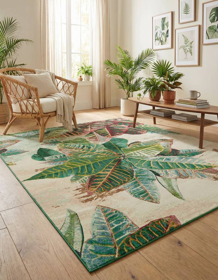 Detail image of 7' 10 x 10' Easy-Clean Botanical Indoor / Outdoor Rug